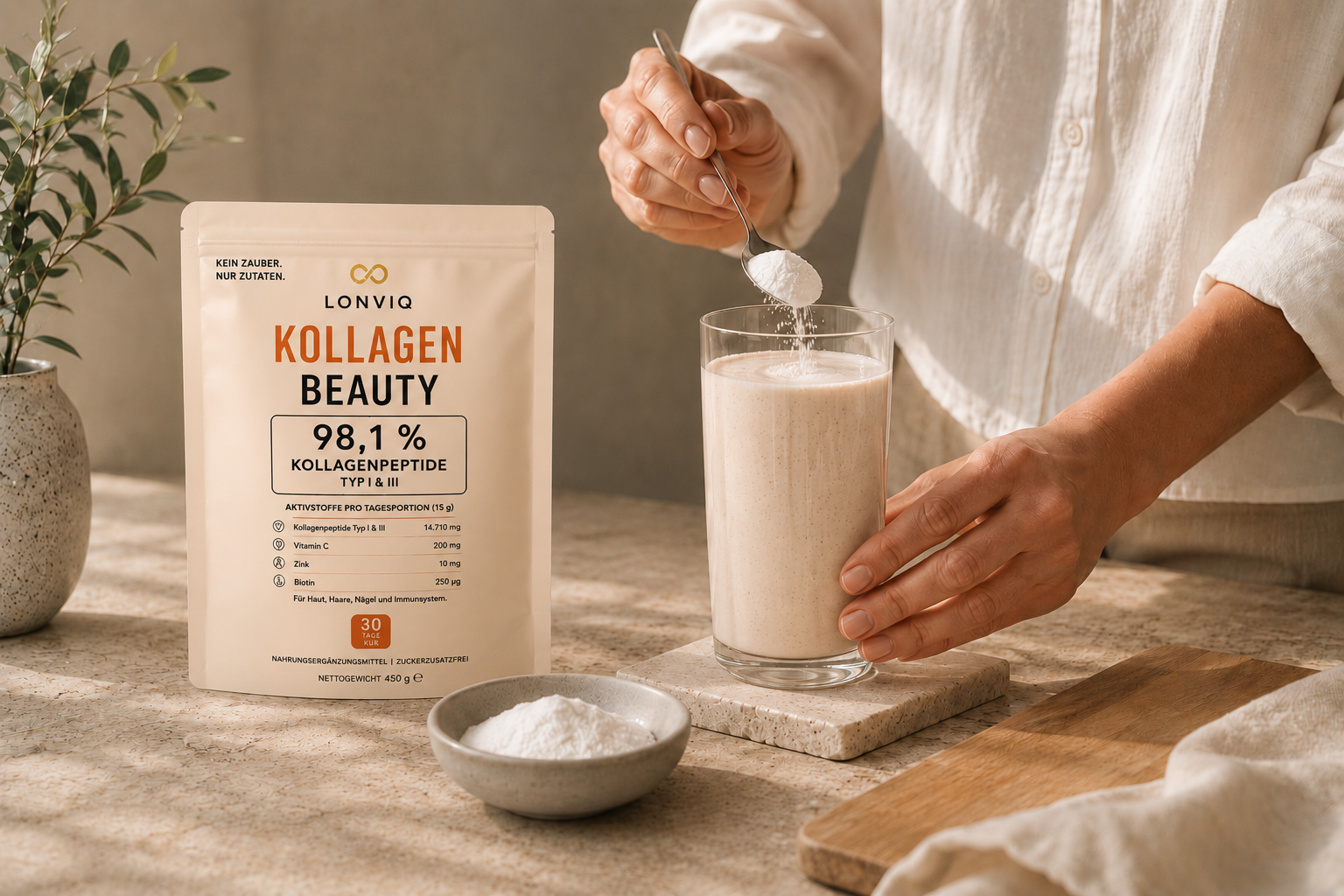 LONVIQ Kollagen in Kaffee einrühren
