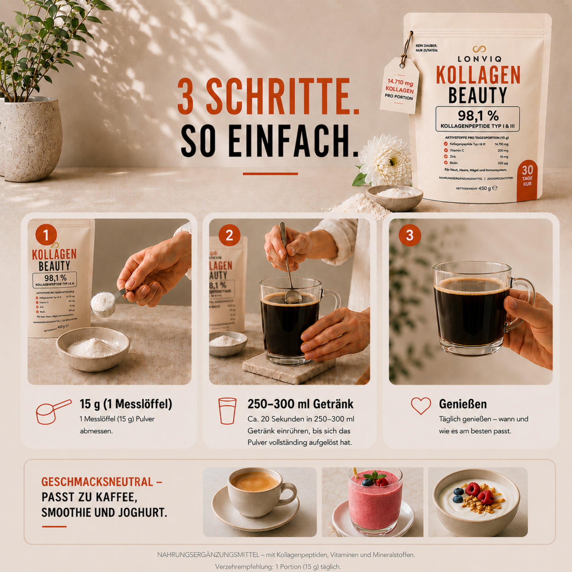 LONVIQ Kollagen Beauty Anwendung